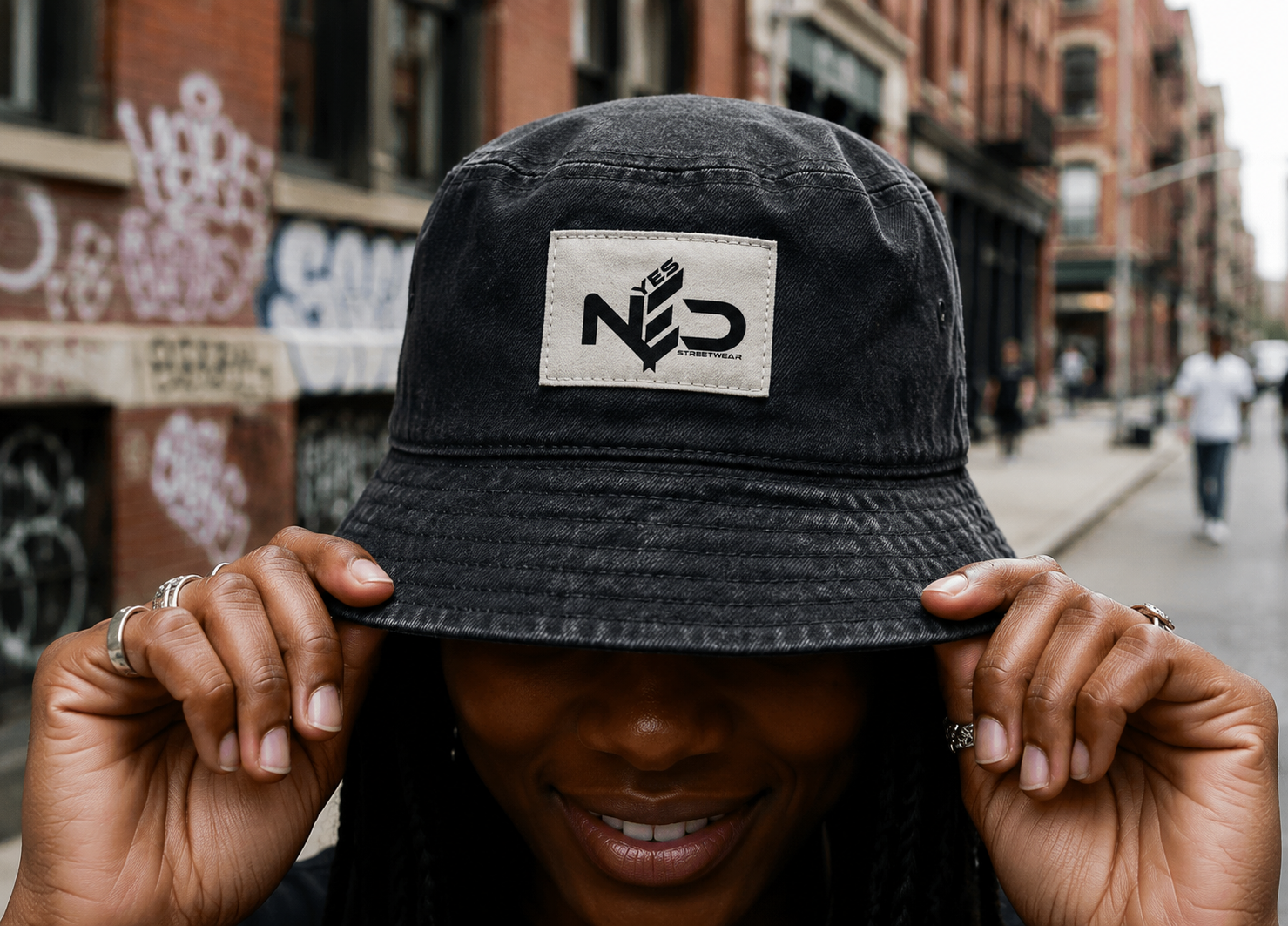 YES NΞD black streetwear bucket hat