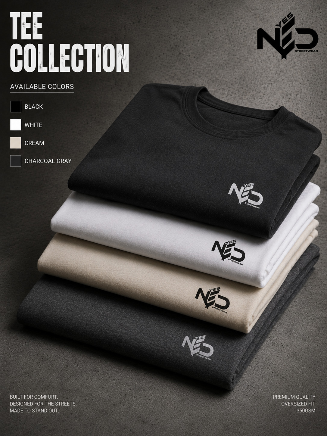 YES NΞD oversized streetwear tee colour range