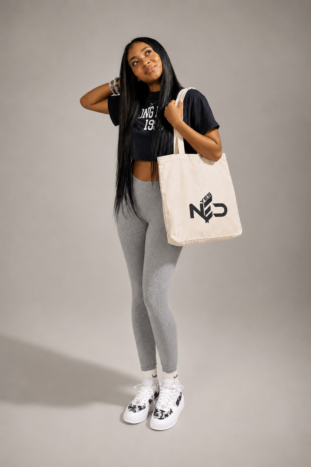 YES NΞD printed cotton tote bag product view